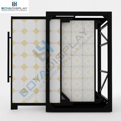 China Durable Customized Aluminous Gusset Sliding Stone Tile Marble Display Stand Rack for sale