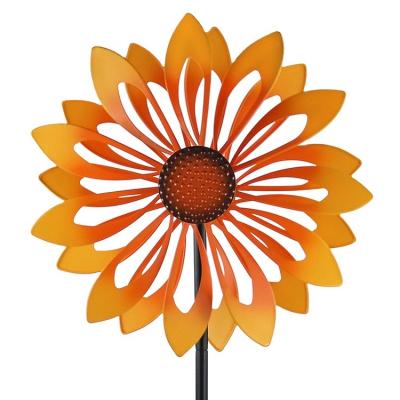 China Art Decor Hourpark Wind Spinner Sunflower Support Outdoor Garden Ornaments Metal All-Season Yellow Patio for sale