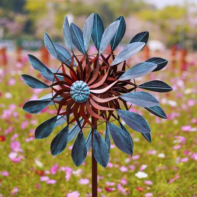 China Art Decor Hourpark Flower Vertical Copper Yard Wind Spinner Outdoor Blue Metal Wind Spinners for sale