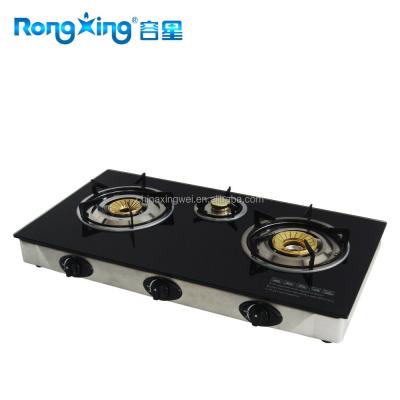 China Tempered Glass 3 Burners with Tempered Glass Gas Cooker for sale