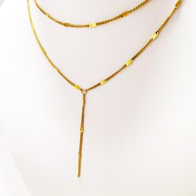 China Wind Contracted Personalized Stainless Steel Necklace Gold Plated Y Double Layer Ladies Necklace for sale