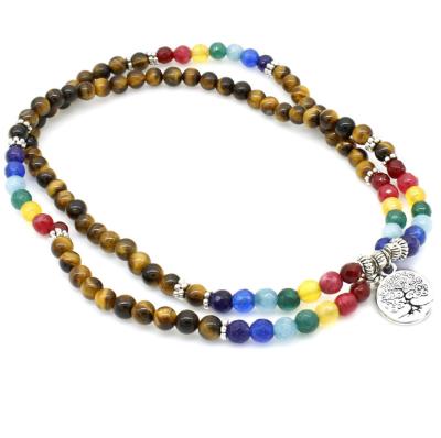 China Fashion Retro Tiger Eye Stone 108 Beads Seven Chakra Yoga Necklace Multi Layer Bracelet for sale