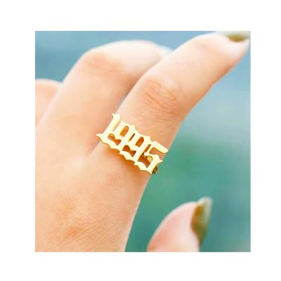 China Vintage 18K Gold Plated Adjustable Stainless Steel Year Ring Gifts For Men And Women for sale