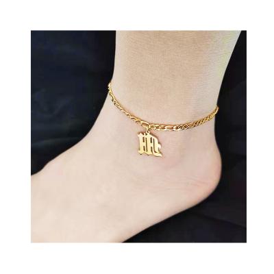 China High Quality Neo-Gothic Gold Plated Stainless Steel Figaro Initials Chain Anklet for sale