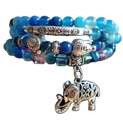 China Fire special gift color or blue agate set, crystal, elephant and beaded bracelet for sale