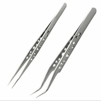 China Beauty Care Makeup Tools Light And Dark Colors Eyelashes 9-Hole Stainless Steel Polished Tweezers for sale