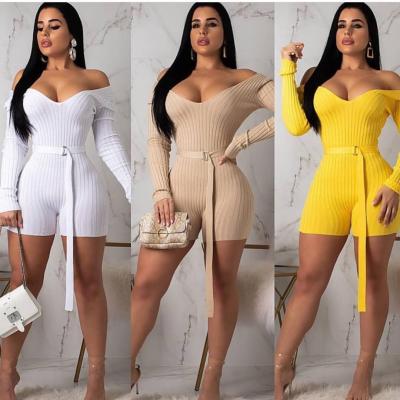 China Anti-pilling 2021 Wholesale Casual Knitting One Piece Solid Bandage Knee Length Bodycon Overalls Women for sale