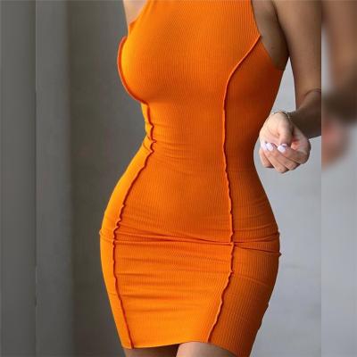 China Newest One-Piece Dress 2021 Casual Sleeveless Stitching Anti-Wrinkle Simple Butt-Lift Knit Bodycon Dress Women for sale