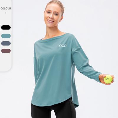 China High Quality Wholesale Breathable Loose Off The Shoulder Long Sleeve Women Gym Shirt Training T-Shirt for sale