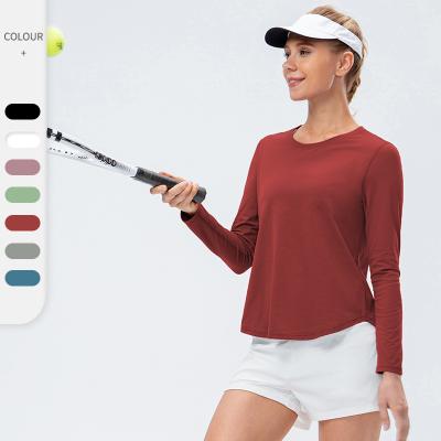 China Custom Breathable Women's Round Collar Neck Long Sleeve Sports Quick Dry Good Quality Workout Shirt Golf T-shirts Tennis Ladies Training Tops for sale