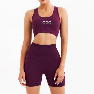 China 2021 Wholesale High Quality Breathable Active Workout Yoga Suit Women Sports Gym Custom Wear 2 Piece Sports Bra And Shorts Yoga Sets for sale