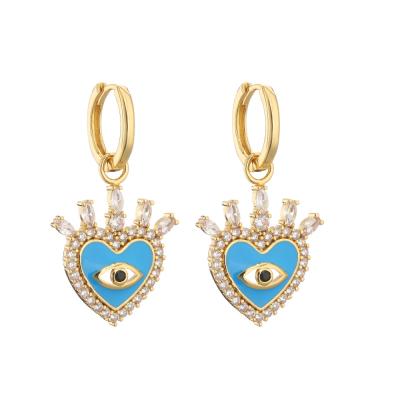 China FASHION Zircon Stud Zircon Dangle Earrings Blue Eyes Glaze Stud Eyelash Eye Drops For Turkish Evil Eye Tiny Eye Earrings For Women for sale