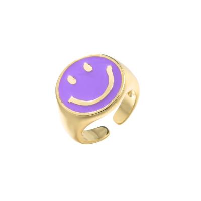 China 2022 CLASSICS Ring Design Enamel Epoxy Unique Smiley Face Couples Ring Shiny Colorful 18k Gold for sale