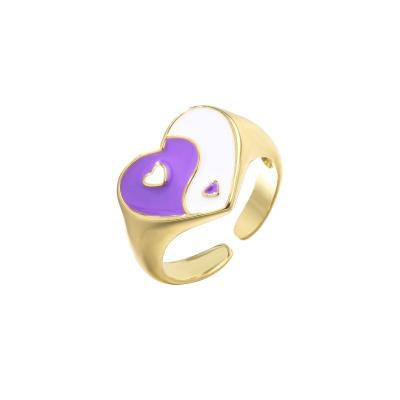 China New CLASSIC Creative 18K Gold Plated Heart Chunky Ring Oil Dropping Heart Yin Yang Ring For Women for sale