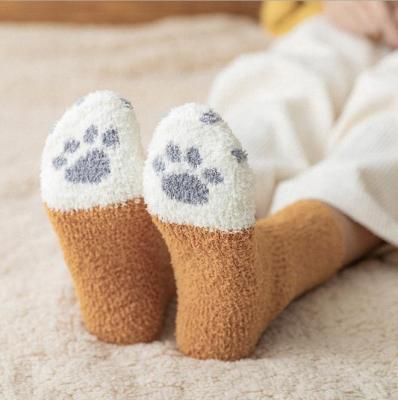 China Cute QUICK DRY Cute Slipper Socks Women Girls Cat Paw Sleep Floor Socks Soft Terry Socks In Stock for sale