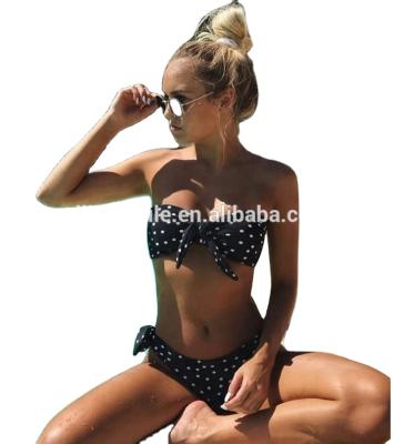 China Yong Girl Ladies Dot Black Breathable White Top Strapless Bikini Two Piece Black Bikini Set for sale