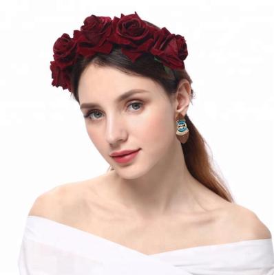 China Fabric Woman Hair Accessories Rose Flower Headband , Wedding Bridal Flower Headband for sale