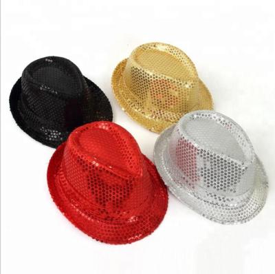 China Wholesale Sequins Striped Jazz Hat Trilby Dance Hats Man Woman Cover Up Children's Day Performance Show Cosplay Costume Props for sale