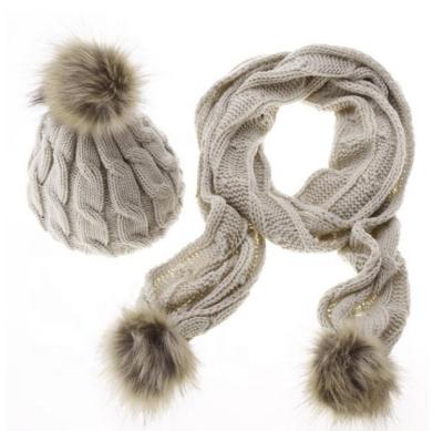 China COMMON High Quality Cable Knit Scarf Hat, Girls 2 Pieces Winter Knitted Hat Women And Scarf Set for sale