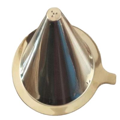 China Reusable Reusable Coffee Filter Drip Strainer Coffee Spout Stainless Steel Metal Gold Mesh Strainer for sale