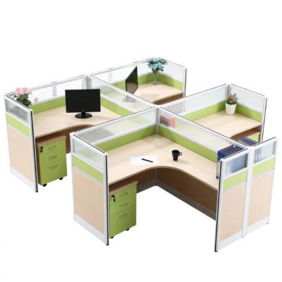 China Aluminum Desk Workstation 2 Person L Shape Modern Office Table Cubicle Office Furniture Office Partition Wooden Workstation for sale