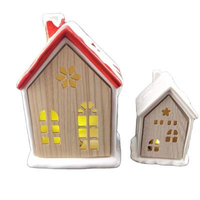 China Europe Colored Ceramic Farmer's House With Electronic Lamp Europe Folk Art And Style Handmade Gift for sale