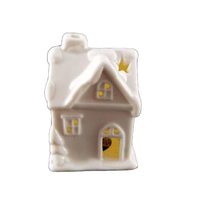 China Europe ceramic white house with electronic lamp little for sale china craft Europe art style gift for sale