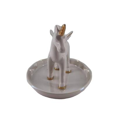 China Europe's White Horse Model Ceramic Jewelry Dish Small Figurine For Home Decor Bag Festival Choice Gift For Bathroom for sale