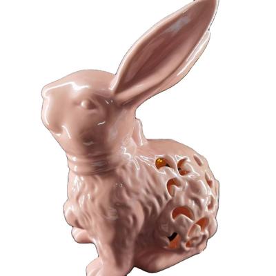 China Europe Statue Ceramic Rabbit With Electronic Lamp For China Wholesale Craft Easter Europe Folk Gift for sale