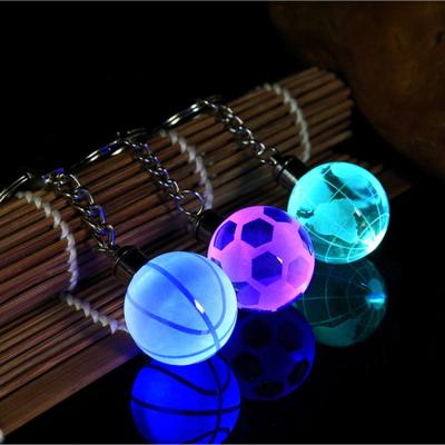 China China Wholesale All Kinds of Crystal Ball Globe Football Basketball Key Chain Colorful Luminous Pendant Small Memorial Gifts for sale