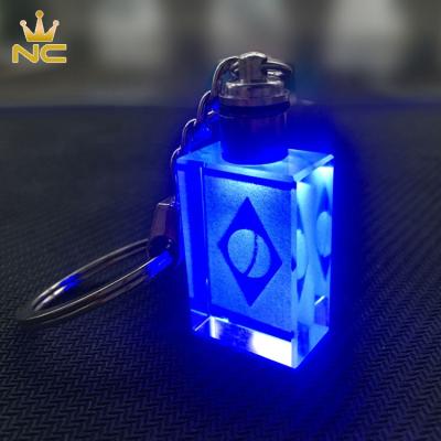 China China Customized Key Chains Brazil Flag Led Light Glass Logo Car Crystal Keychain for sale