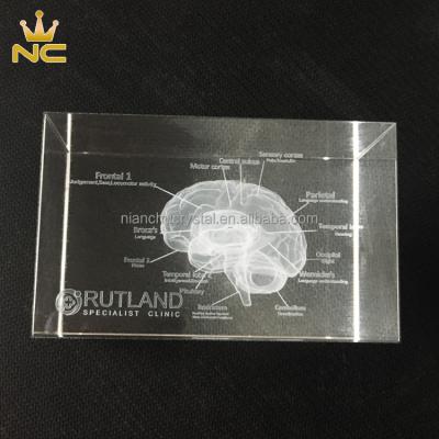 China China Cheap Custom Clear Glass 3D Cube Laser Engrave Crystal Block For Hospital Gifts for sale