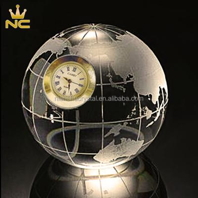 China China K9 Lead Glass Customized Crystal Globe Desk Clock for sale