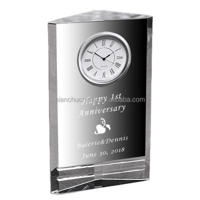 China China Desktop Crystal Clock Souvenirs For Glass Triangular Trophy Gifts for sale