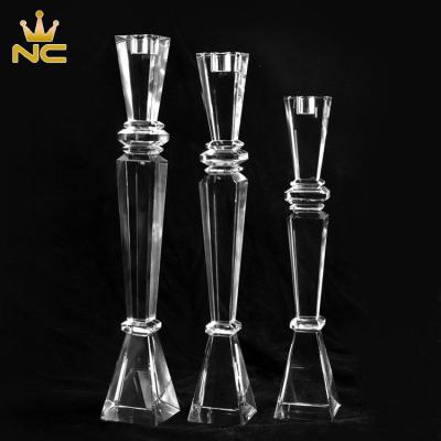 China China tall tapered bulk glass pillar candlestick holders for weddings centerpieces for sale