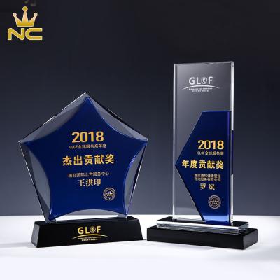 China China Cheap Empty Blue Crystal Star Trophy For Engraving Souvenirs for sale