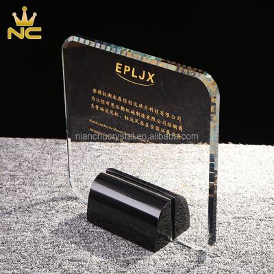 China Custom Square Crystal Award Plaque With Company Glass Butterfly Engraved Crystal Trophy Award Plaque With Company Name Writings for sale