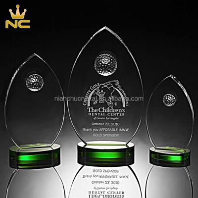 China China Golf Design High End Unique Crystal Glass Trophy Awards With Green Base for sale