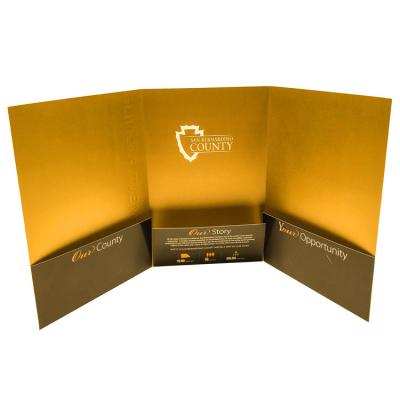 China Tri / Three Pocket Folders Durable 350gsm Custom Thick Card Paper Color Print / Protective / Recyclable for sale