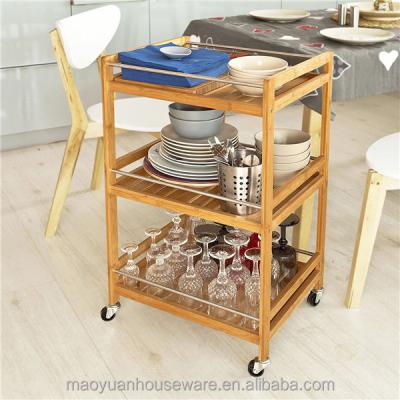 China Simple Design Eco-friendly Kitchen Dish Rack Wooden Trolley for sale