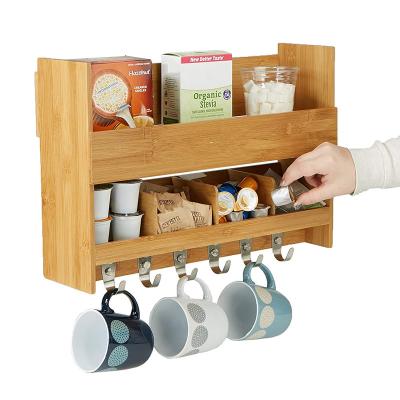 China Sustainable Space Save Environmental Bamboo 2 Tiers Wall Mounted Spice Rack For Cabinet Seasoning for sale