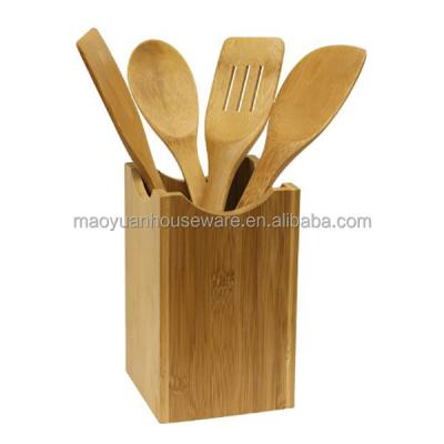 China Sustainable Bamboo Cooking And Serving Utensils , 4 Pieces Set With Rack , Premium Kitchen Tools for sale