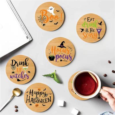 China Sustainable Wooden Round Bamboo Drink Coasters For Tabletop Pad Cup Glass Bottle Heat Resistant for sale