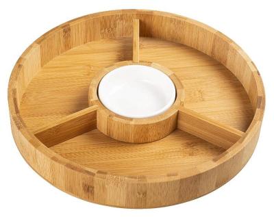 China Eco - Friendly Round Desert Natural Bamboo Tray With Ceramic Bowl , 3 Departments for sale