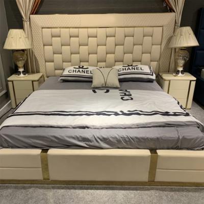 China (Size) Foshan Manufacture Sale Adjustable Beds Furniture King Size Bed Luxury Beige White Bedroom for sale