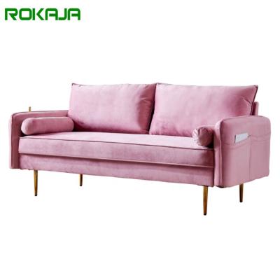 China Simple Modern Pink Fabric Sofa Set Ready To Ship Mini Velvet Sofa (Size) American Style Adjustable Economy Sofas for sale