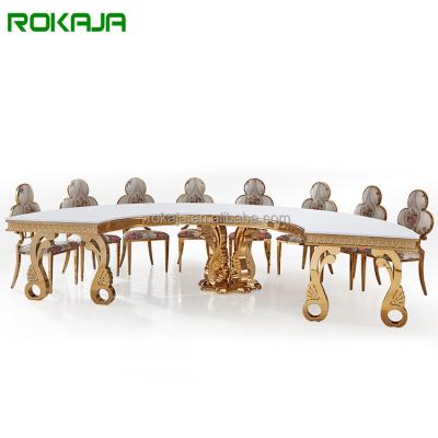 China Modern Commercial Furniture Half Moon MDF Wedding Dining Table And Chair Elegant Semicircle Hotel Reception Table for sale