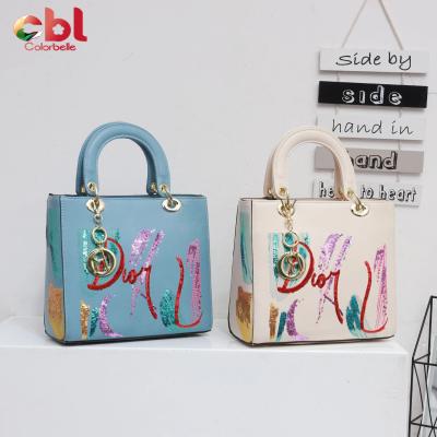 China Sequin Luxury Fashionable Luxury Leather Embroidery Designer PU Leather Purse and Handbag Ladies Bags for sale