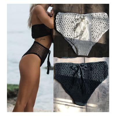 China Free Shipping Plus Size Crochet Resilience Handmade Panties For Women Sexy Bikini Pants Tassel Strap Beach See for sale