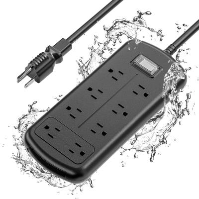 China 8AC USA Industrial Power Strip Outlets Waterproof IPX6 Ground Outdoor Power Strip For Family Travel RV Office Dorm Black for sale